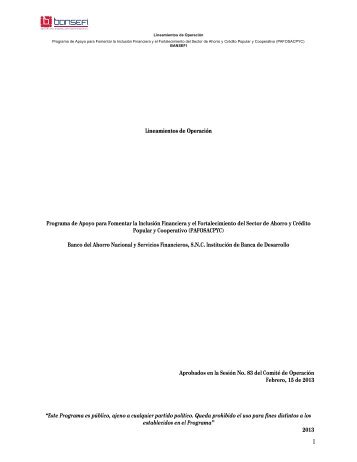 Programa de Apoyo para Fomentar la InclusiÃ³n Financiera ... - Bansefi