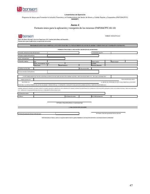 Programa de Apoyo para Fomentar la InclusiÃ³n Financiera ... - Bansefi