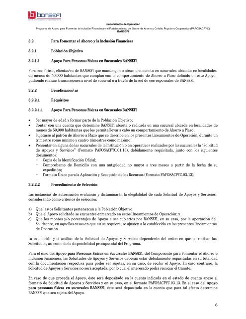 Programa de Apoyo para Fomentar la InclusiÃ³n Financiera ... - Bansefi