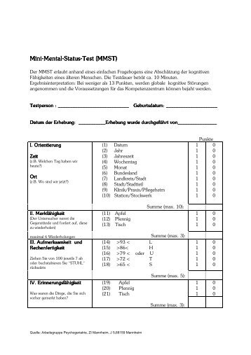 Mini-Mental-Status-Test - Kleeblatt Pflegeheime gGmbH