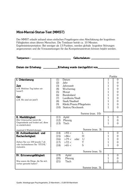Mini-Mental-Status-Test - Kleeblatt Pflegeheime gGmbH
