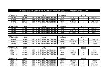 iv torneio do servidor pÃºblico - tabela oficial - futebol de campo
