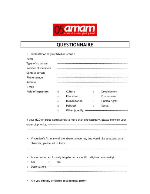 QUESTIONNAIRE - Lists