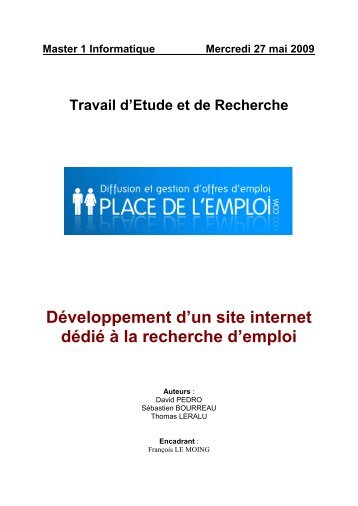 Master 1 Informatique Mercredi 27 mai 2009 Travail d'Etude et de ...