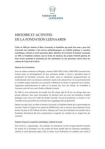 Histoire et activitÃ©s (PDF) - Fondation Leenaards