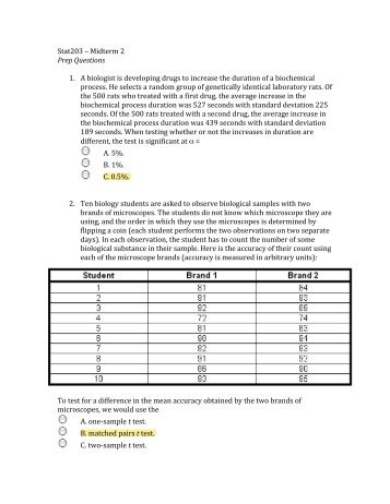 Stat203 ( Midterm 2 Prep &uestions; 1. A biologist ... - People.stat.sfu.ca