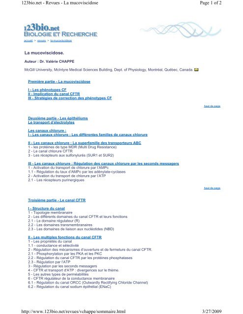 Page 1 of 2 123bio.net - Revues - La mucoviscidose 3/27/2009 http ...