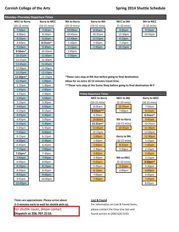 Shuttle Schedule Fall 2011.xlsx - Cornish College of the Arts