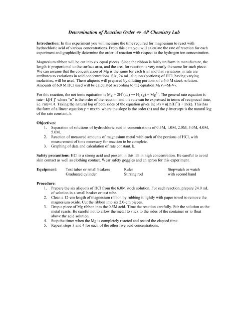 Determination of Reaction Order â AP Chemistry Lab - Huron High ...