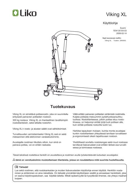 Viking XL kÃ¤yttÃ¶ohje.pdf - Algol-Trehab