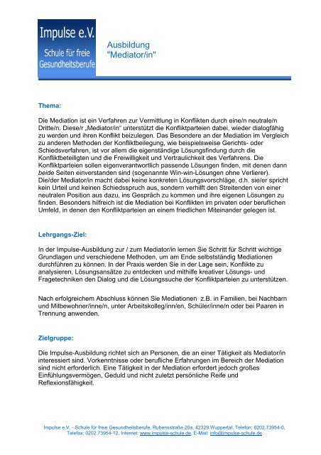 Ausbildung "Mediator/in" - Impulse eV