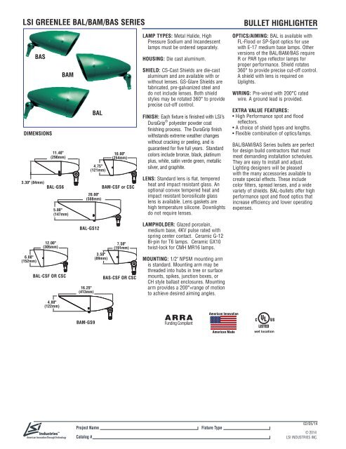 Lsi greenlee bal/bam/bas series bullet highlighter - LSI Industries Inc.