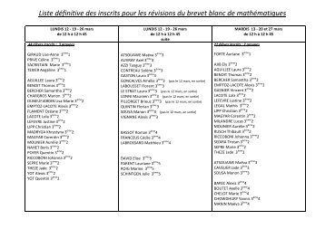 Liste dÃ©finitive des inscrits pour les rÃ©visions du brevet blanc de ...