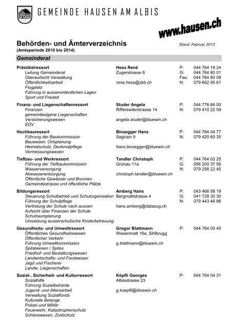 Behaƒa Rdenverzeichnis Pdf 127 Kb Gemeinde Hausen Am Albis