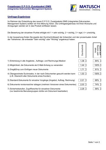 Ergebnisse der Meinungsumfrage E.P.O.S. ... - Matusch GmbH