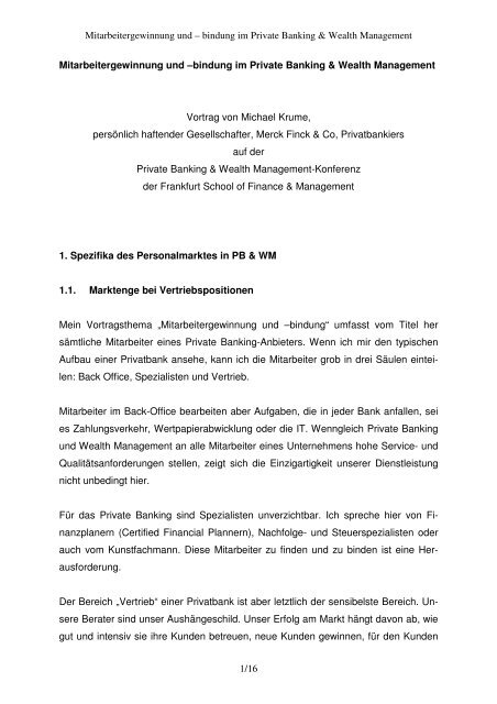 Vortrag von Michael Krume - Merck Finck & Co - Privatbankiers