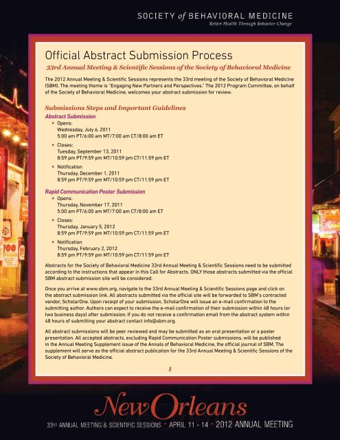 Official Abstract Submission Process - Society of Behavioral Medicine