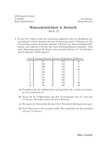 Wahrscheinlichkeit & Statistik Serie 13 - FIM - ETH ZÃ¼rich