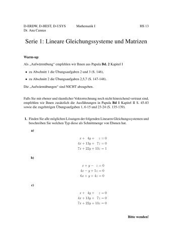 Serie 1: Lineare Gleichungssysteme und Matrizen - FIM