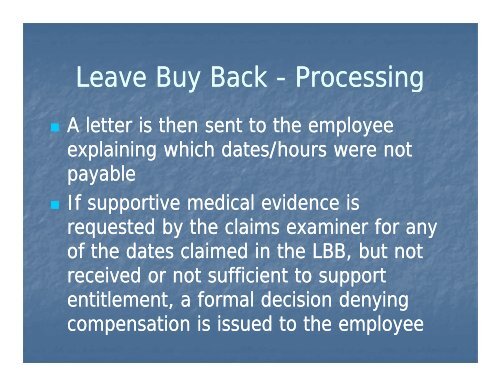LEAVE BUY BACK - 15th Annual Federal Workers' Compensation ...