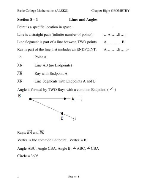 Section 8 A A A 1 Lines And Angles Point Is A Specific Location