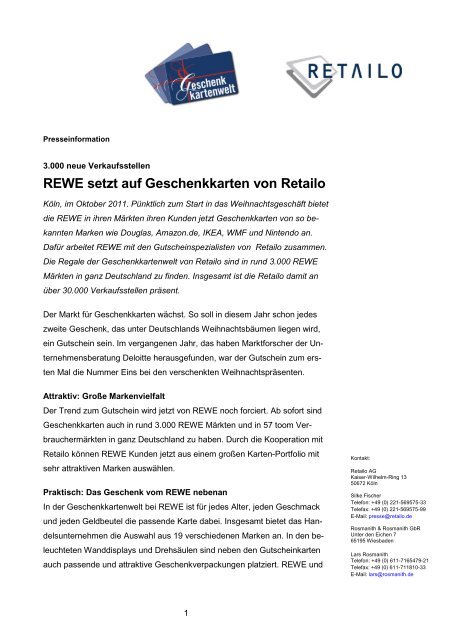 REWE setzt auf Geschenkkarten von Retailo - Retailo AG