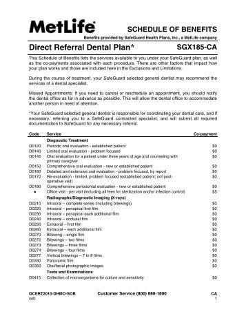 Direct Referral Dental Plan* SGX185-CA