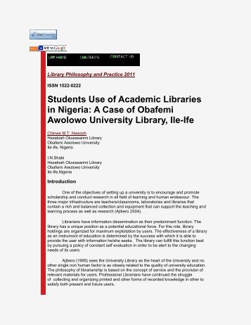 Students Use of Academic Libraries in Nigeria - University of Idaho