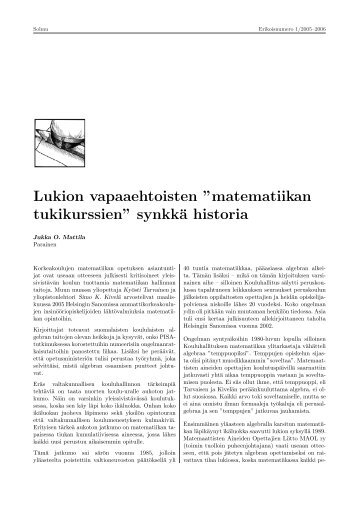 Lukion vapaaehtoisten ”matematiikan tukikurssien” synkkä historia