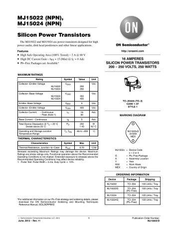 MJ15022 (NPN), MJ15024 (NPN) - Silicon Power Transistors - Micros
