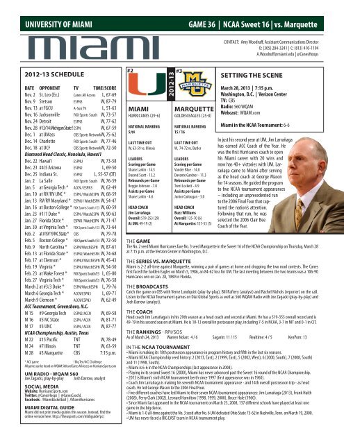 NCAA Sweet 16 | vs. Marquette - University of Miami Athletics