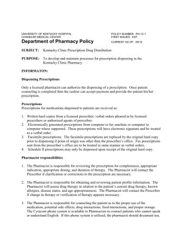 PH-12-01: Kentucky Clinic Prescription Drug Distribution