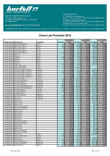 Chemlab Kundenpreisliste 2012 - Bartelt