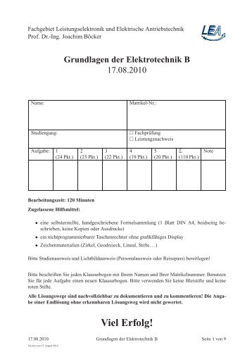 Klausur Get B SS2010 - Fachgebiet Leistungselektronik und ...