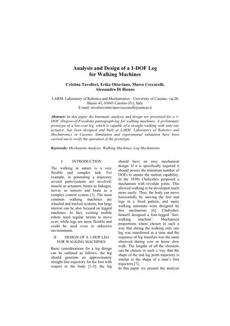 Analysis and Design of a 1-DOF Leg for Walking Machines