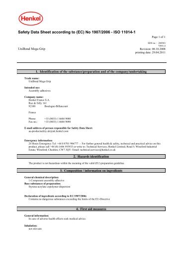 Safety Data Sheet according to (EC) No 1907/2006 - ISO 11014-1