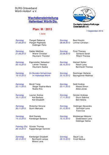 Wachdienstplan 03/2013 - DLRG WÃ¶rth-Hofdorf e.V.