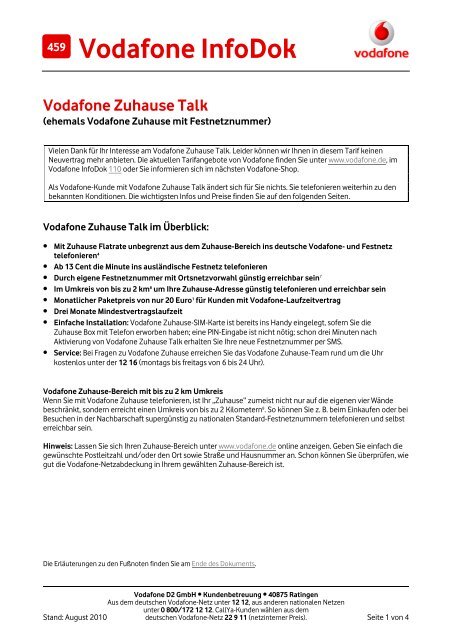 Infodok 459: Vodafone Zuhausetalk