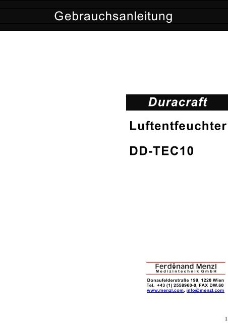 Gebrauchsanleitung Luftentfeuchter DD-TEC10 Duracraft