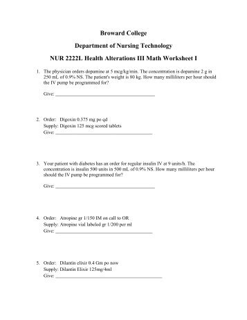 Cardio Math Worksheet I - Broward College