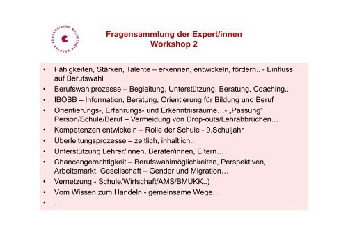 Zusammenfassung der Workshop-Ergebnisse