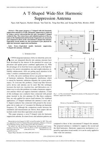 A T-Shaped Wide-Slot Harmonic Suppression Antenna