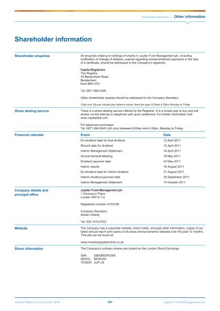 Jupiter Annual Report 2010 - Jupiter Asset Management