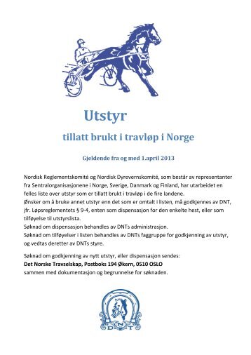 Utstyrsbestemmelser - Det Norske Travselskap