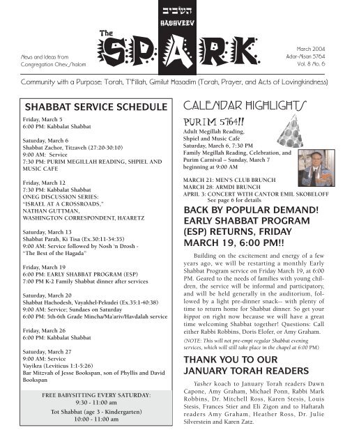 Ohev newsletter march 04 - Congregation Ohev Shalom