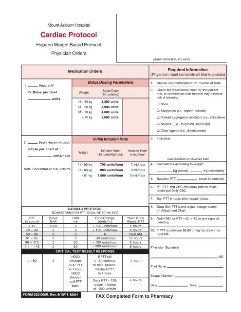 Cardiac Heparin Order Set