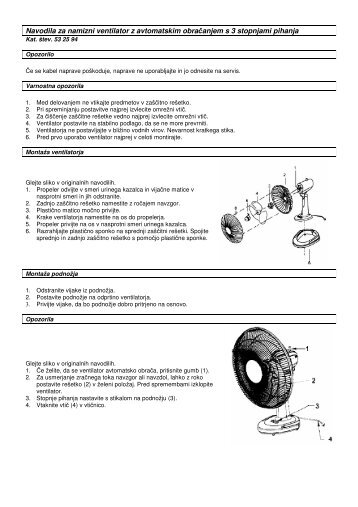 Navodila za namizni ventilator z avtomatskim obraÃ„Âanjem s 3 ...