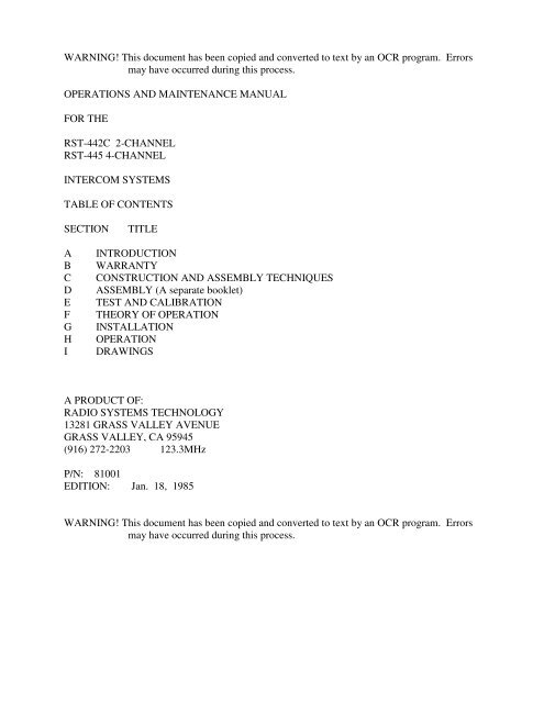 Rst 442c Intercom Y Man Pdf Aeroelectric Connection