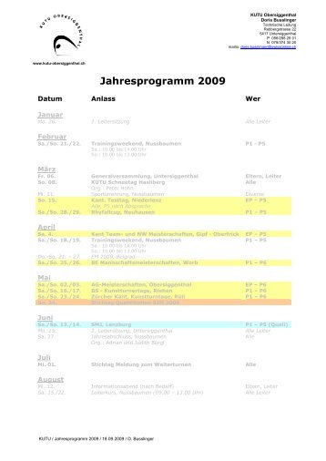 Jahresprogramm 2009 - KUTU - Obersiggenthal
