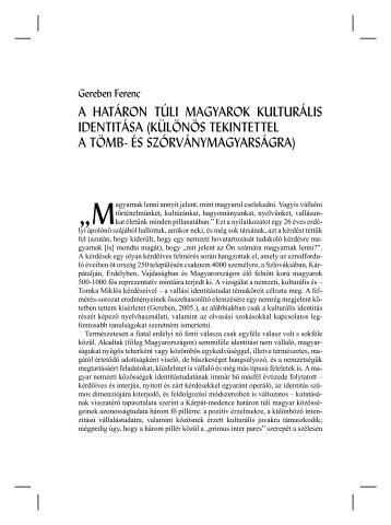 Gereben Ferenc: A határon túli magyarok kulturális identitása